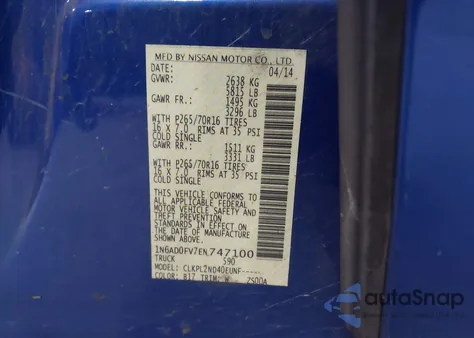 2014 Nissan Frontier Sv from USA, damaged, VIN 1N6AD0FV7EN747100